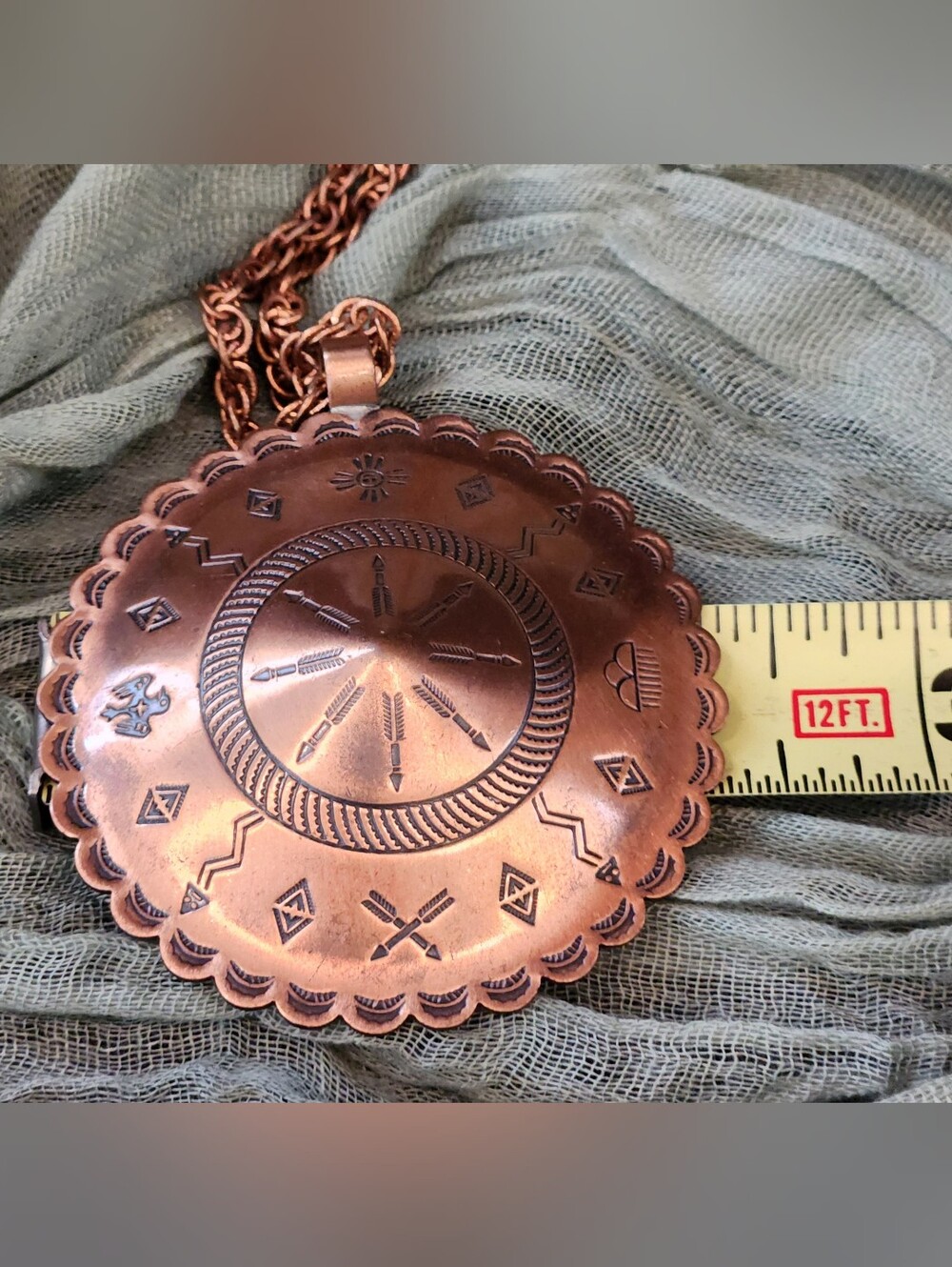 Vintage Bell Trading Post Style Copper 2" Medallion Shield Necklace Southwestern - Picture 9 of 16